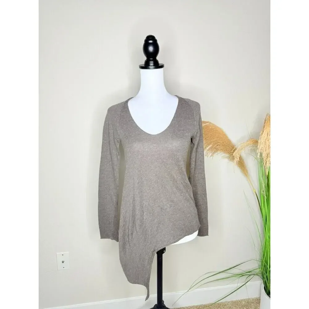 Lauren Vidal Paris Wool Sweater Asymmetrical Brown Sz Medium V Neck Womens - Picture 2 of 6